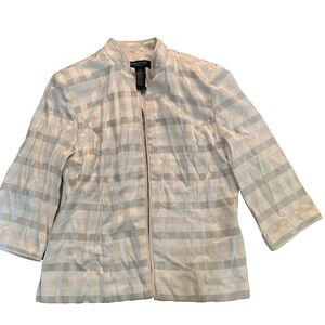 PERCEPTIONS WOMEN'S IVORY PLAID OPEN FRONT 3/4 SLEEVE BLAZER SIZE 6P (PETITE)